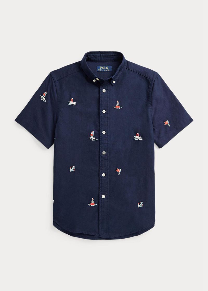 ラルフ ローレン シャツ ボーイ ネイビー 6-14 年 Embroidered コットン 短い-袖 RVEDS1354